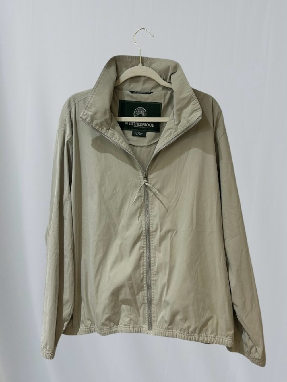 Men’s Weatherproof Beige Lightweight Zip Windbreaker size XXL